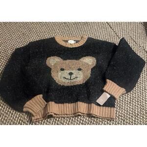 NWT Luna Ivy black brown teddy bear long sleeve pullover sweater size small.